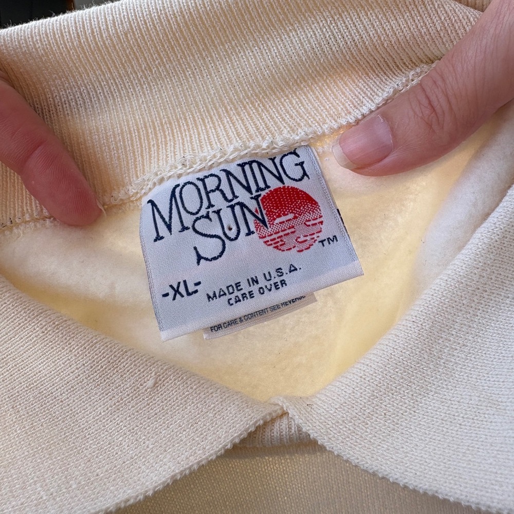 Vintage Morning Sun Horse Graphic Sweatshirt Cream Polo Collar XL Made in USA - Picture 4 of 6